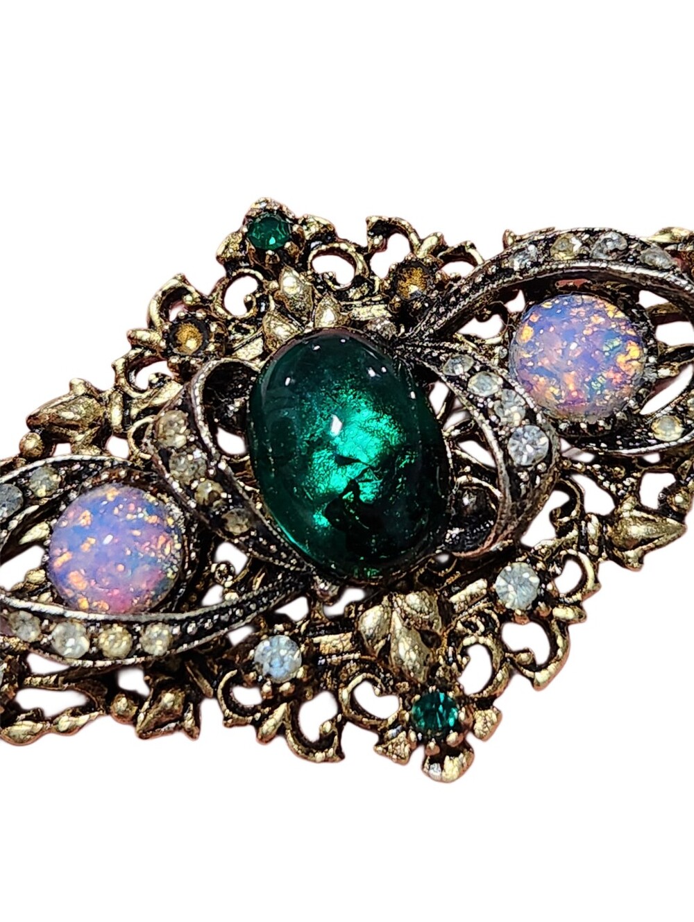 Vintage Arthur Pepper ART Brooch Pin Green Pink Iridescent Cabochon VTG Signed